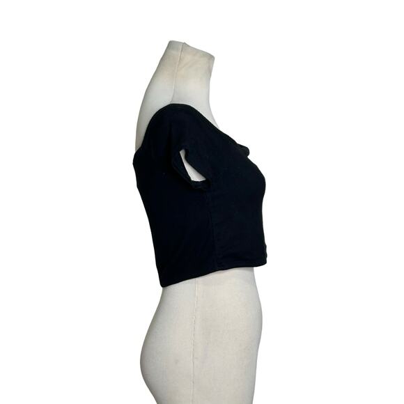 Blue Life black off shoulder short sleeves crop top size M - Picture 6 of 9